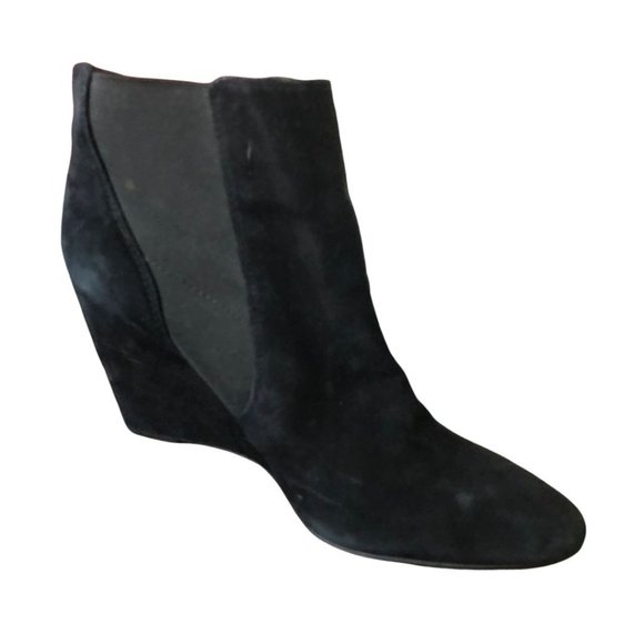 Ann Taylor Black Suede Leather Wedge Platform Ankl - Picture 4 of 9